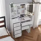 Dressing Table with Mirror and LED Light Makeup Vanity Table with Drawer & Stool