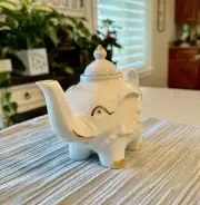 Fine Porcelain White And Gold Elephant Teapot NEW