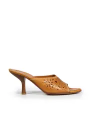 Camel Laser Cut-Out Leather Mules