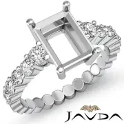 Emerald Semi Mount Shared Prong Diamond Engagement Ring 14k White Gold 0.70Ctw