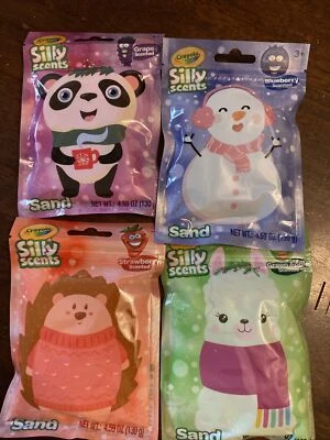 4 Crayola Silly Scents Sand Mold Sculpt Play Strawberry Banana Blueberry Grape!!