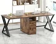 LVB Large Two Person Desk, Industrial Double Computer Desk with Drawers, Extra Long Gaming Desk with Storage Cabinet Shelf, Wood Metal PC Writing Dual Executive Home Office Desk, Rustic Brown, 79 inch