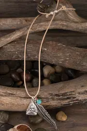 Metal Feather & Buddha Karma Cluster Necklace--ADO-ANC-0532