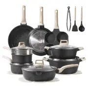 21pcs Nonstick Pots and Pans Set Induction Cookware Black Granite