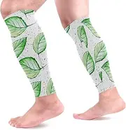 [MASSIKOA] Watercolor Green Leaves Sports Calf Compression Sleeves Leg Compression Socks Calf Guard for Running, Cycling, Maternity, Travel, Nurses