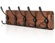 Rustic Wall Mount Coat Rack, Coat Hooks Wall Mount Wood Coat Rack with 5 Trip...