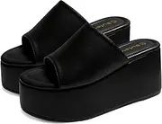 [Butevar] Platform Sandals Slides for Women Black Chunky Platform Wedge Comfortable Open Toe Slip on Flatform Sandals Casual