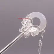 Solid 925 Sterling Silver Chalcedony Butterfly Hairpin Chinese Vintage Style