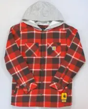 Boy's Youth Carhartt Sherpa Lined Snap Front Plaid Flannel Hooded Jacket NEW