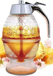 Honey Pot, Syrup Dispenser,Beautiful Honeycomb Honey Jar,Honey Jar with Stand,Sy