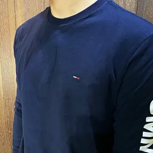 美國百分百【全新真品】Tommy Hilfiger 長袖上衣 棉質 薄T TH 上衣 logo 深藍/灰色 CD32