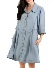 [Belle & Bloom] Supercut Denim Dress in Mid Blue