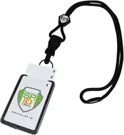 Specialist ID Vertical Top Load Three Card Badge Holder - Hard Plastic with Heavy Duty Breakaway Lanyard w Quick Release Metal Clip & Key Ring (One Holder / 3 Cards Inside) (Black)