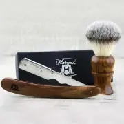 Shaving Kit Synthetic Bristles Brush Straight Cut Throat Razor Haryali London