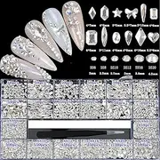 4880Pcs Rhinestones for Nail, White Crystal Nail Rhinestones Set, Nail Round Beads Flatback Glass Gems Stones, Multi Shapes for Nail DIY Crafts Clothes Shoes Jewelry