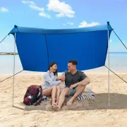 Costway2-Size Beach Sunshade Canopy with Sandbags &amp; Carry Bag for Beach, Trip-Blue-210 x 210 x 180 cm