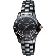 Diadem 黛亞登 菱格紋雅緻陶瓷腕錶 - 黑x玫塊金時標/35mm (8D1407-551RG-D)