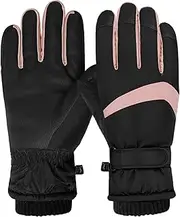 [Andiker] Women Waterproof Ski Gloves, Winter Touchscreen Thermal Gloves with Fleece, Windproof Snowboard Gloves for Skiing Running and Cycling