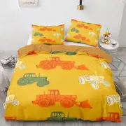 a473 Bed Sheets Trucks Bulldozer Kids Quilt Duvet Cover Set Comforter Cover Double3-Piece Bedding Set (1 Duvet Cover + 2 Pillow Shams) Tm473