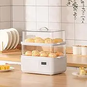 Smart Electric Steamer, Household All-In-One Multi-Functional Steamer, Large-Capacity Egg Steamer, Regular Appointment, 10 Preset Cooking Mode, Use for Variety of Foods doublelayer