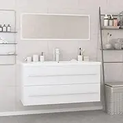 Bathroom Furniture Set White Engineered Wood,White Bathroom Vanity Set with Ample Storage and WallMounted Design Furniture Sets