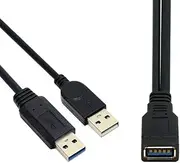 cablecc Black USB 3.0 Female to Dual USB Male Extra Power Data Y Extension Cable for 2.5" Mobile Hard Disk