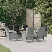 7 Piece Garden Dining Set, All Weather Patio Furniture Set for Backyard Garden Deck Poolside, Light Grey Poly Rattan