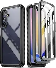 [Poetic] Guardian Case for Samsung Galaxy A25 5G, [2 Front Frame] [20 FT Mil-Grade Drop Tested] Full-Body Hybrid Shockproof Cover with Built-in Screen Protector, Black/Clear