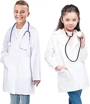 White Robe for Girls, Laboratory Coat for Children, CoatCool Cotton White Lab Robe Scientific Costume Long Sleeve Costume Doctor Child Girl Scientific Robe for Students School Hospital Cosplay