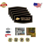 Durable Security Signs - Medium 'Smile You’re On Camera' 5-Pack in Black Gold