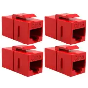 4x Cat6 RJ-45 F/F Keystone Jack Coupler Coupling Joiner Ethernet LAN Snap-In Red