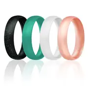 ROQ Silicone Ring - Dome Style Thin Comfort Fit Set by ROQ for Women - 8 mm Turquoise, Black with Glitter Turquoise, White, Rose Gold