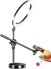 Overhead Phone Mount, Selfie Ring Light Stand, Articulating Arm Holder, LED Lighting Tripod, Adjustable Camera Setup, for Teaching, Recording, Photography, Streaming, Desk, (ABS)