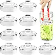 GRNupld 9pcs Fermentation Glass Weights with Tongs, Heavy Fermenting Lids Kit with Easy Grip Handle for Wide Mouth Mason Jar, Suitable for Fermenting Vegetables, Fruits, Dishwasher Safe, Each at 210g