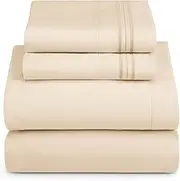 [Hearth & Harbor] RV Short Queen Size Sheets - 4 Piece Bed Sheet Set, Hotel Luxury Double Brushed Bed Sheets - Extra Soft Bedding Sheets & Pillowcases, Short Queen, Beige
