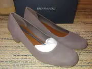 NEW Bernardo Reggie 10M Smoke Kid Suede Block Heel Pumps Grey/Purple Leather