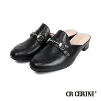 在飛比找momo購物網優惠-【CR CERINI】馬銜扣菱格紋真皮穆勒鞋 黑色(CR20