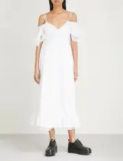 NWT $685 MCQ ALEXANDER MCQUEEN Pleated Flutter-Sleeve Midi Dress IT 38 ( US 2 )
