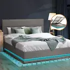 Oikiture Bed Frame Double Size Bed Platform RGB LED Gas Lift Base Storage Grey
