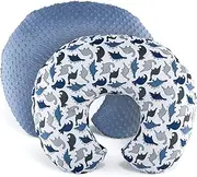 The Peanutshell Nursing Pillow Cover Set for Baby Boys or Girls | Dinosaur & Navy Blue Minky Dot | 2 Pack