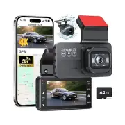 Dash Cam Front and Rear, 4K FHD Dual Dash Camera for Cars, Dash Cam with GPS,...