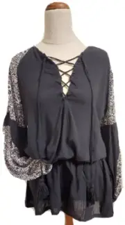 Boho Auguste the Label Size 8 Peasant Black NEW TAGS Top Shift Wide Sleeve