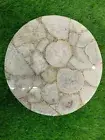 16"x16" White Salt Agate Sofa, Side Dining Table, Natural Agate Round Table Top