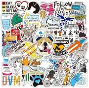 50 Pcs Funny Veterinary Stickers and Decals, Cute Veterinarians Vinyl PVC Waterproof Stickers for Water Bottle Skateboard Luggage Laptop Computer Phone, Vet Tech Party Favors for Kids Teens Adults