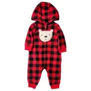 Carters Infant Boys Plush Red Buffalo Plaid Polar Bear Sleeper Pajama