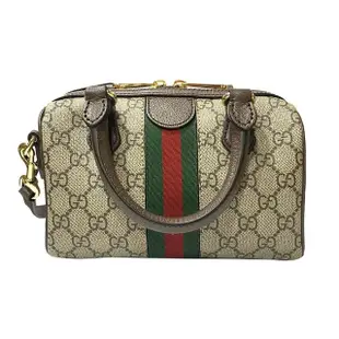 【GUCCI 古馳】772053 經典OPHIDIA系列雙色織帶迷你波士頓手提/斜背包(棕色)