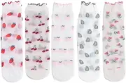 [Kopida] Glass Silk Ruffle Socks Peach/Strawberry/Flower/Fruit Mesh Tulle Mid Tube Socks Soft Transparent Summer Ultra Thin Cool Frilly Ankle Socks, Multi