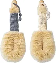 Beomeen 2Pcs Dry Brushing Body Brush for Lymphatic Drainage, Natural Fibers Sisal Body Brush for Shower Cleaning, Exfoliator Back Scrubber for All Kinds of Skin, Bath, White+Grey-Blue