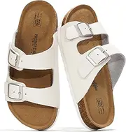 [Project Cloud] Genuine Leather Slides For Kids - Natural Cork Footbed Summer Sandals Beach Slide Sandals for Girls & Boys - Non-Slip Boys & Girls Sandals (Little Venita)