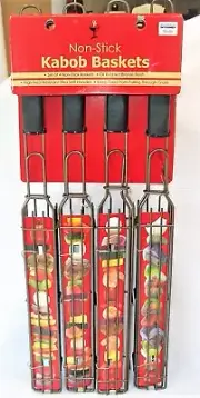 New & Sealed NON-STICK Set of 4 KABOB GRILLING METAL BASKETS Cookouts